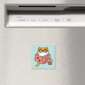 Niedliche Kawaii-Katze liest ein Buch Magnet (In Situ (Geschirrspüler))