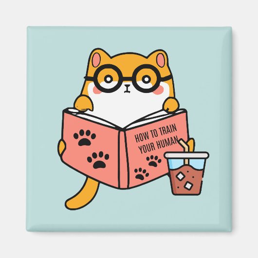 Niedliche Kawaii-Katze liest ein Buch Magnet (Vorne)