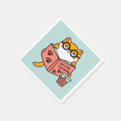 Niedliche Kawaii-Katze liest ein Buch Serviette (Ecke)