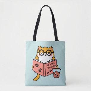 Niedliche Kawaii-Katze liest ein Buch Tasche