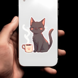 Niedliche Kawaii-Katze mit Kaffee-Cup Aufkleber