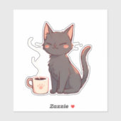 Niedliche Kawaii-Katze mit Kaffee-Cup Aufkleber (Blatt)
