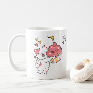 Niedliche Kawaii-Katze mit Kuchen Kaffeetasse