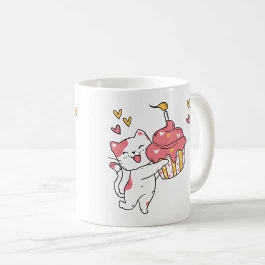 Niedliche Kawaii-Katze mit Kuchen Kaffeetasse (VorderseiteRechts)
