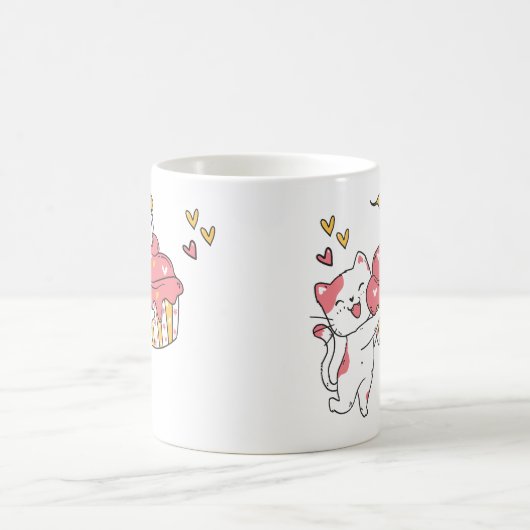 Niedliche Kawaii-Katze mit Kuchen Kaffeetasse (Mittel)