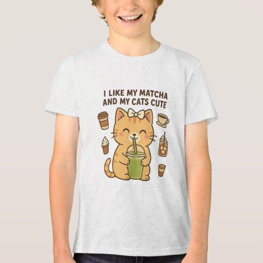 Niedliche Kawaii Katze mit Matcha Green Tee (Vorderseite)