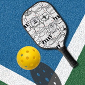 Niedliche Kawaii Katzen in Schwarz und Weiß mit Ro Pickleball Schläger