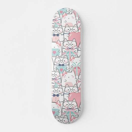 Niedliche Kawaii Katzen mit Herz Skateboard (Vorne)