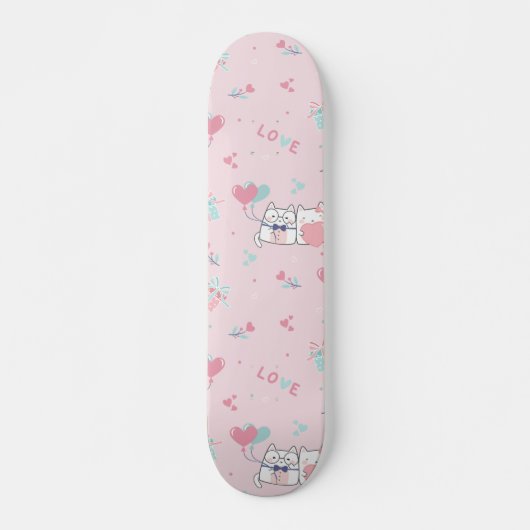 Niedliche Kawaii Katzen mit Herz Skateboard (Vorne)
