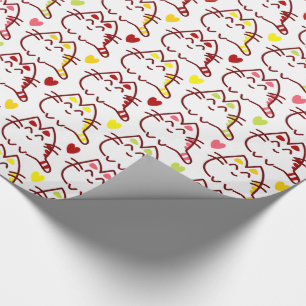 Niedliche Kawaii-Katzen und Herzmuster Geschenkpapier