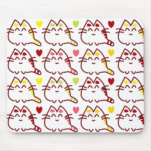 Niedliche Kawaii-Katzen und Herzmuster Mousepad (Vorne)
