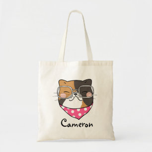 Niedliche Kawaii Kitten Katzengesicht mit Brille Tragetasche
