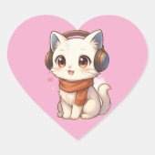  Niedliche Kawaii Kitten Kopfhöreraufkleber in ro Herz-Aufkleber (Vorderseite)