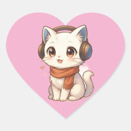 ​ Niedliche Kawaii Kitten Kopfhöreraufkleber in ro Herz-Aufkleber