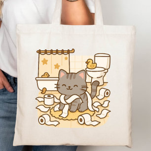 Niedliche Kawaii Kitty Cat Spielen mit Toilettenro Tragetasche