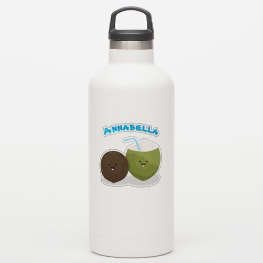 Niedliche Kawaii-Kokosnüsse Cartoon-Abbildung Aufkleber (Wassserflasche)