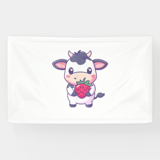 Niedliche Kawaii-Kuh mit Erdbeeren Adortable Rinde Banner (Horizontal)