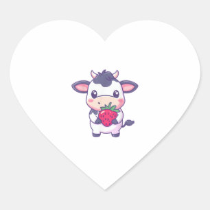 Niedliche Kawaii-Kuh mit Erdbeeren Adortable Rinde Herz-Aufkleber