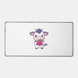 Niedliche Kawaii-Kuh mit Erdbeeren Adortable Rinde Schreibtischunterlage