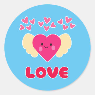 Niedliche Kawaii Liebe Herzangel Happy Valentinsta Runder Aufkleber