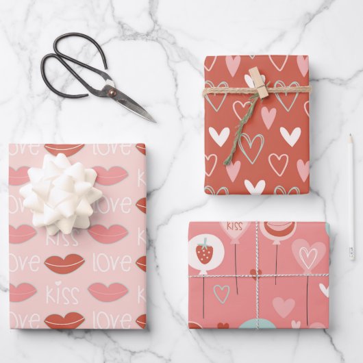 Niedliche Kawaii Liebe Lippen Geschenkpapier Set (Vorderseite)