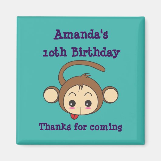 Niedliche Kawaii Monkey Illustration Geburtstag Magnet (Vorne)
