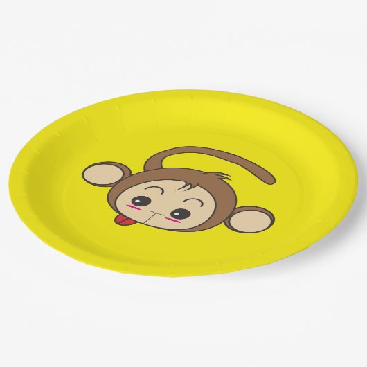 Niedliche Kawaii-Monkey-Illustration Pappteller (Schrägansicht)