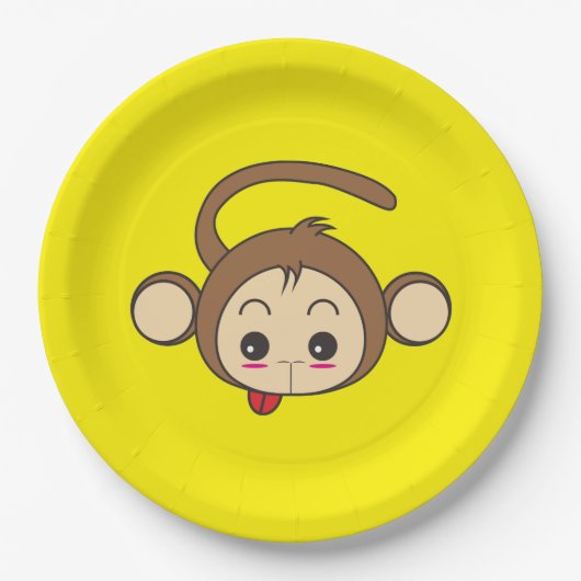 Niedliche Kawaii-Monkey-Illustration Pappteller (Vorderseite)