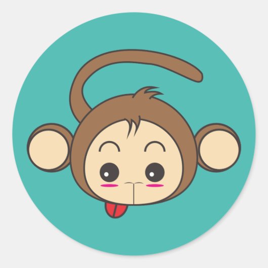 Niedliche Kawaii-Monkey-Illustration Runder Aufkleber (Vorderseite)