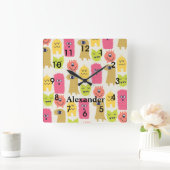 Niedliche Kawaii Monsters Kinderzimmer Wall Clock Quadratische Wanduhr (Zuhause)