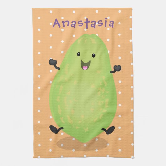 Niedliche Kawaii Papaya Pw Pfow Cartoon-Abbildung Geschirrtuch (Vertikal)