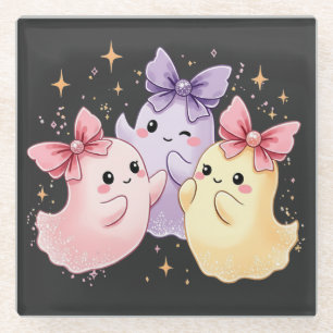 Niedliche Kawaii Pastel Ghosts mit Funkelnd Bögen Glasuntersetzer