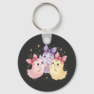 Niedliche Kawaii Pastel Ghosts mit Funkelnd Bögen Schlüsselanhänger