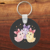 Niedliche Kawaii Pastel Ghosts mit Funkelnd Bögen Schlüsselanhänger (Vorderseite)