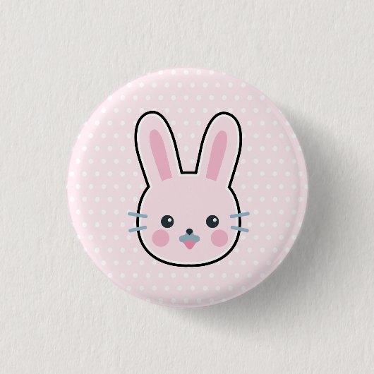 Niedliche Kawaii Pink Bunny und Polka Dots Button (Vorderseite)