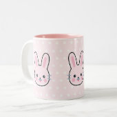 Niedliche Kawaii Pink Bunny und Polka Dots Zweifarbige Tasse (Vorderseite Links)