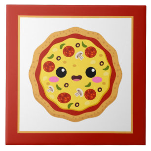 Niedliche Kawaii Pizza liebt Zuhause-Business-Hand Fliese