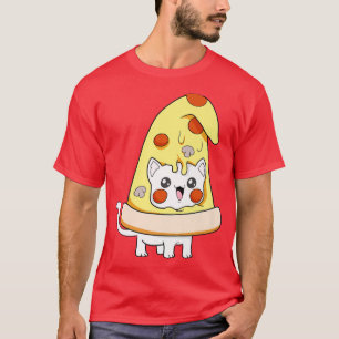Niedliche Kawaii Pizza mit Katze T-Shirt