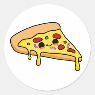 Niedliche Kawaii Pizza Slice Runder Aufkleber