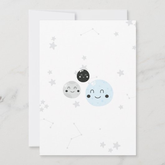 Niedliche Kawaii Planet and Moons Babydusche Einladung (Rückseite)