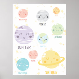 Niedliche Kawaii-Planeten Weltraumkid Poster
