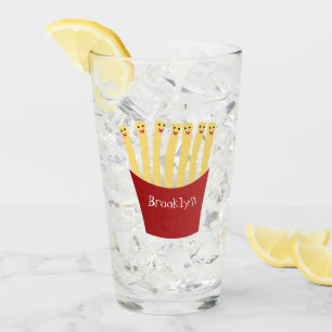 Niedliche Kawaii Pommes Fastfood Cartoon Illustrat Glas