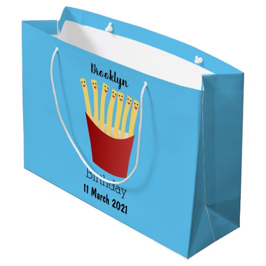 Niedliche Kawaii Pommes Fastfood Cartoon Illustrat Große Geschenktüte (Rückseite Schrägansicht)
