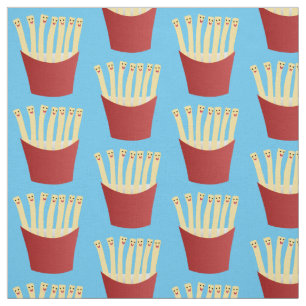 Niedliche Kawaii Pommes Fastfood Cartoon Illustrat Stoff