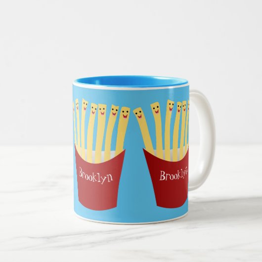 Niedliche Kawaii Pommes Fastfood Cartoon Illustrat Zweifarbige Tasse (VorderseiteRechts)