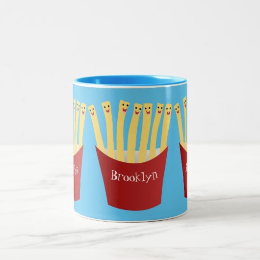 Niedliche Kawaii Pommes Fastfood Cartoon Illustrat Zweifarbige Tasse (Mittel)