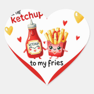 Niedliche Kawaii Pommes frites und Ketchup Herz-Aufkleber