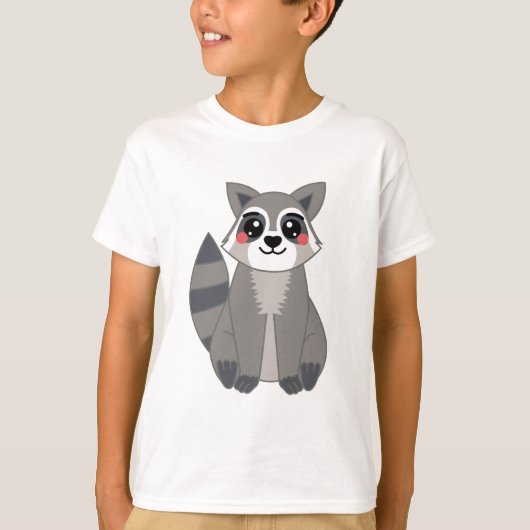Niedliche Kawaii Raccoon Illustration T-Shirt (Vorderseite)