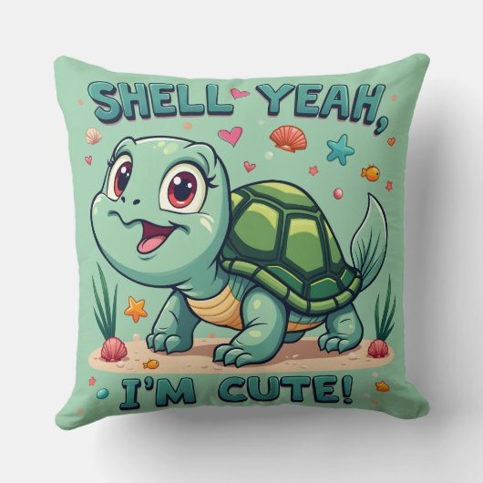 Niedliche Kawaii-Schildkröte mit Funny Puan Ocean  Kissen (Rückseite)