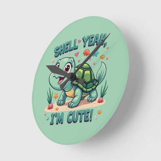 Niedliche Kawaii-Schildkröte mit Funny Puan Ocean  Runde Wanduhr (Winkel)